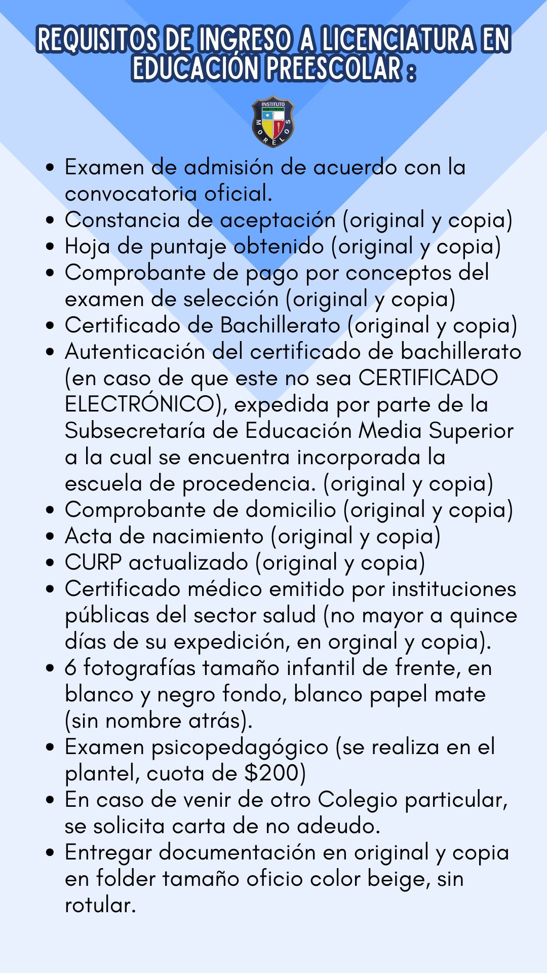Requisitos Lic. Preescolar