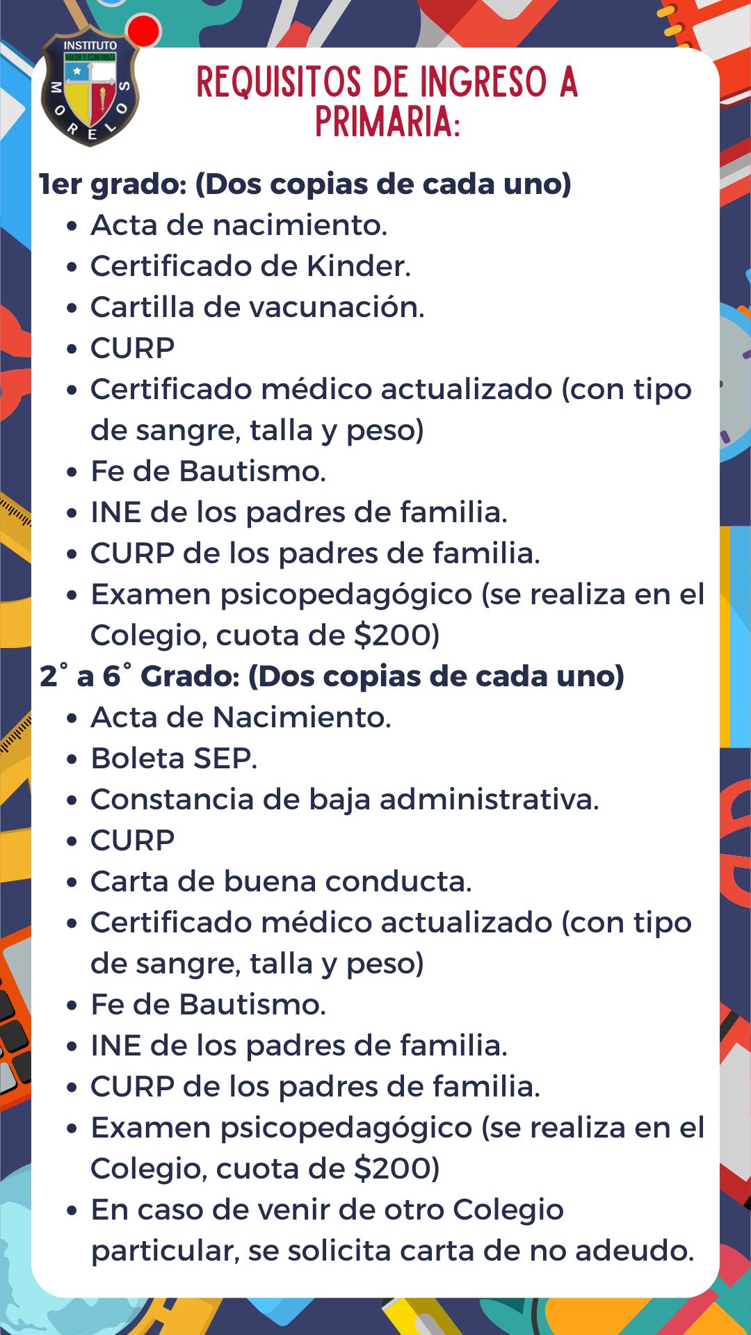 Requisitos primaria